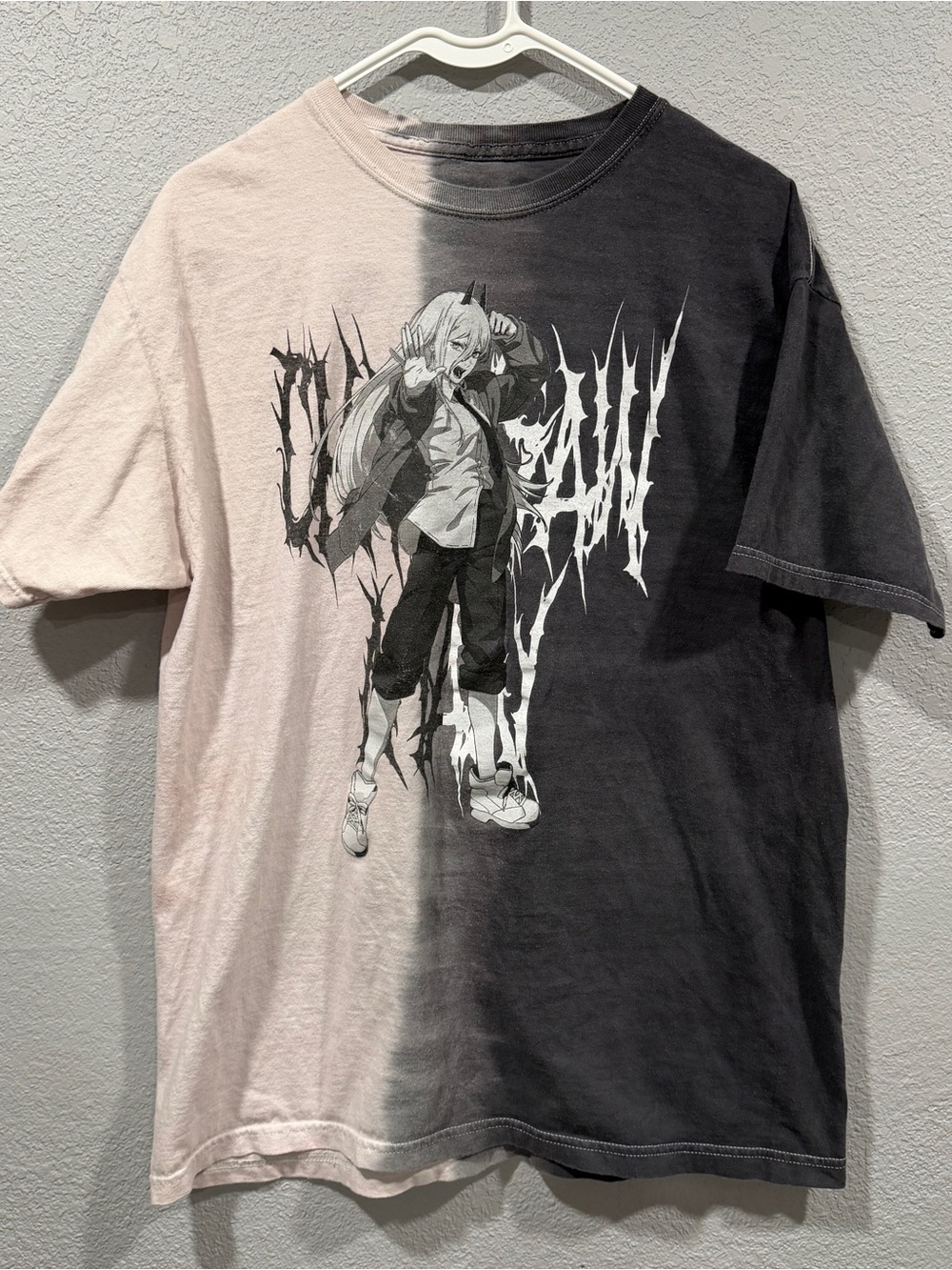 Split Black & Cream Graphic Anime Tee - Unbranded